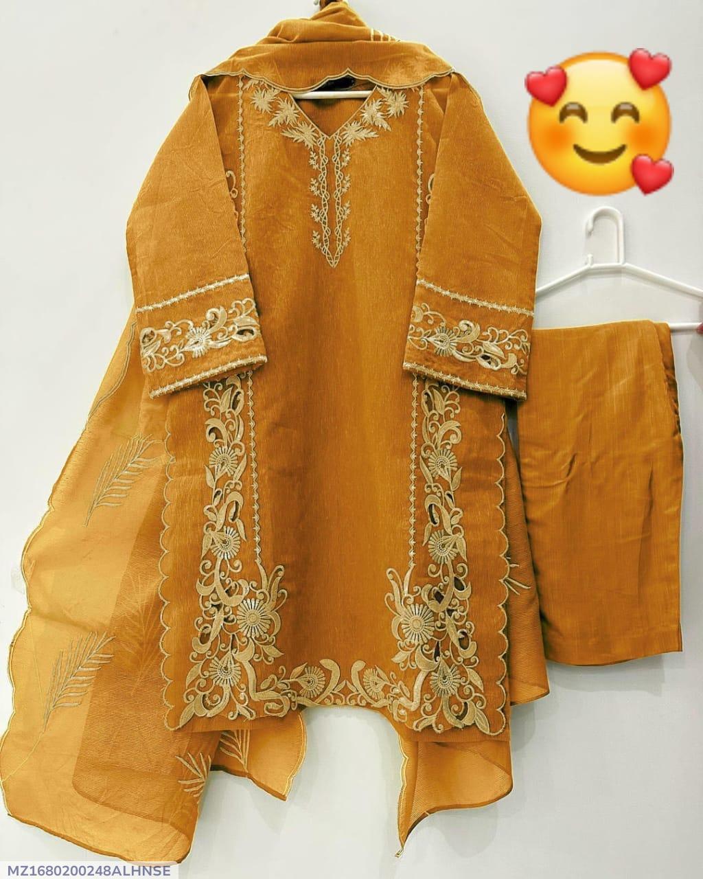 *Product Name*: 3 Pcs Women's Stitched Organza Embroidered Suit