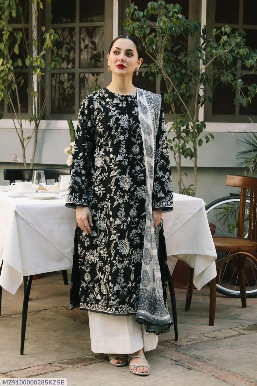 3 Pcs Women's Unstitched Embroidered Suit